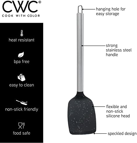 COOK WITH COLOR Silicone Cooking Utensils, Kitchen Utensil Set, Easy to Clean Silicone Kitchen Utensils, Cooking Utensils for Nonstick Cookware, Kitchen Gadgets Set, 5 Pieces, Speckled Black - Image 6