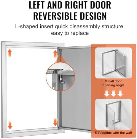 VEVOR BBQ Access Door, 27H x 20W Inch Stainless Steel Flush Mount Vertical Door with Handle for BBQ Island, Grilling Station - Image 4