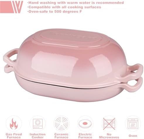 VORRINGARD Enameled Cast Iron Sourdough Bread Oven, Dutch Oven, Loaf Cast Iron Bread Pan for Homemade Bread Baking, Meatloaf Pan with Lid, 7QT, Pink - Image 3