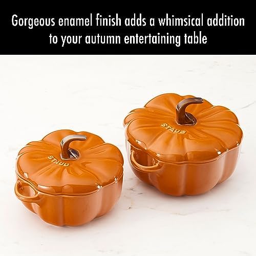 Staub Ceramic 2-pc 24-oz Petite Pumpkin Cocotte Set - Burnt Orange - Image 4