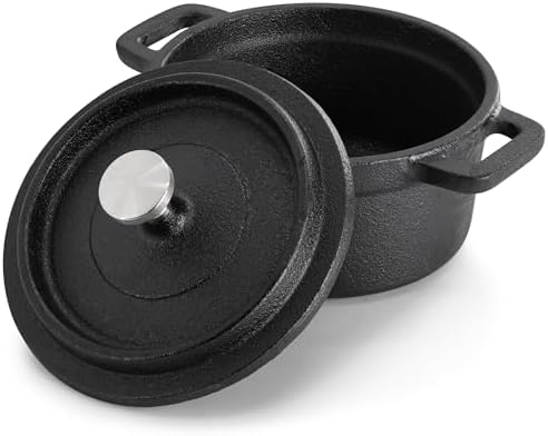MegaChef Cast Iron 8 Ounce Mini Dutch Oven with Wood Tray, Cookware, Bakeware, Serveware (6 Piece) - Image 3