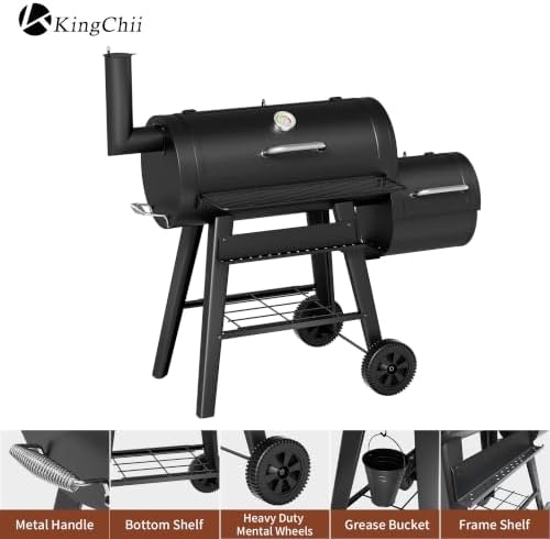 KingChii 547 SQ.IN. Charcoal Grill and Smoker Combo, Offset Charcoal Wood Smoker Grill for Outdoor Patio BBQ Grilling, Black - Image 6