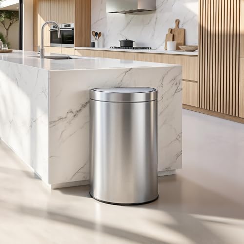 EKO Mirage Semi-Round Motion Sensor Trash Can or Recycling Bin, 47 Liter / 12.4 Gallon Automatic Large Kitchen Trash Can with Deodorizer Compartment, Removable Lid and Bucket, Matte Stainless Steel - Image 2