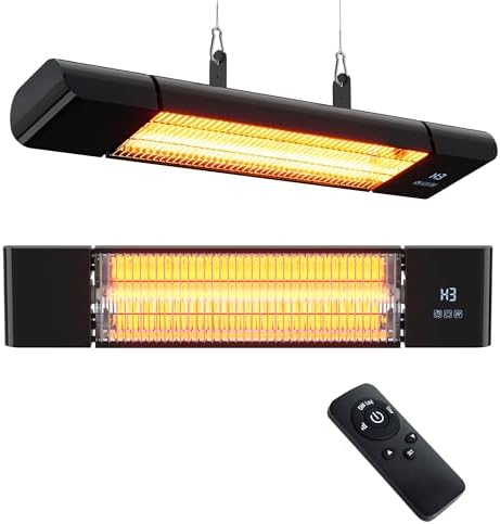 Outdoor Electric Patio Heater, Infrared Electric Patio Heater, Hanging Mounted and Ceiling Mounted Heater for Patio, Garage, Backyard, 1500W, by Colliford