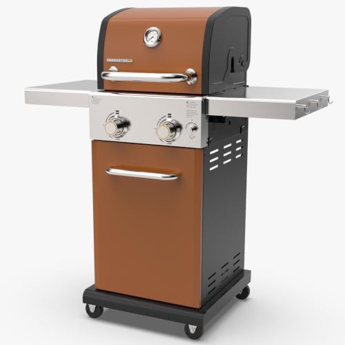 Permasteel 2-Burner Propane Gas Grill, BBQ Grill with Foldable Side Tables & Tool Hooks, Perfect for Outdoor Cooking, Patio & Garden, Copper by Unknown