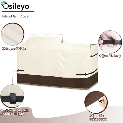 78 Inch Island Grill Cover - 600D Heavy Duty Waterproof All Weather Protection Extra Large Grill Covers,Island with Left/Right Grill Head,Grill Cover for Outdoor Grill, BBQ Cover(Beige&Brown) - Image 3