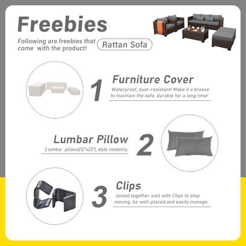 Oasishine Wicker Patio Furniture Set 6 Pieces Outdoor Furniture Chairs and Couch Storage Table Anti-Slip Cushions and Waterproof Covers, Dark Grey - Image 6