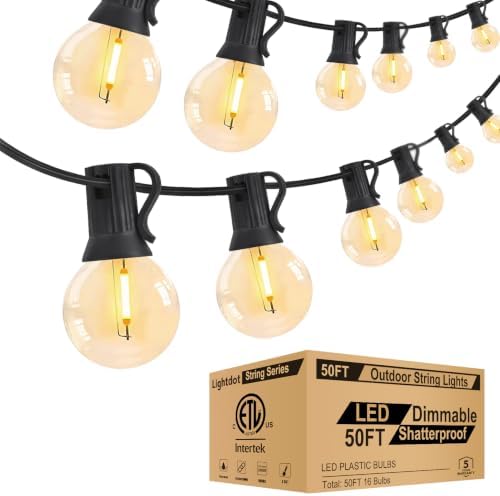 Lightdot 50FT Outdoor String Lights, LED Bistro String Lights with Shatterproof G40 Vintage Bulbs, 2200K Dimmable, Waterproof Hanging Lights for Porch, Deck, Garden, Backyard, Balcony - ETL Listed by LightdotLighting