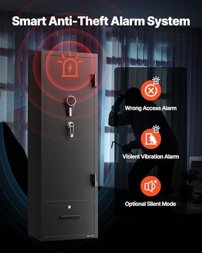 VEVOR 4 Gun Safe, Long Gun Cabinet for Rifles and Pistols, Quick Access Rifle Safe with 2 Ammo Slots, 2 Pistol Pockets & 2 Adjustable Racks, Large Digital Cabinet with Key and Password Lock - Image 4