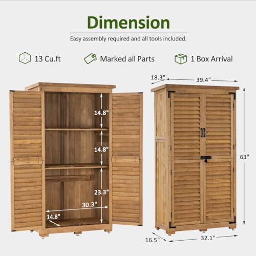 MCombo Outdoor Storage Cabinet, Wood Shed with Shelves 0870 (Natural) - Image 3