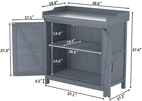GDLF Outdoor Storage Cabinet with Work Bench, Garden Potting Table, Gray - Image 7