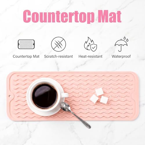 MicoYang Silicone Dish Drying Mat for Multiple Usage,Easy clean,Eco-friendly,Heat-resistant Silicone Mat for Kitchen Counter,Sink,Bar,Bottle,or Cup Pink M 17 inches x 6 inches - Image 3
