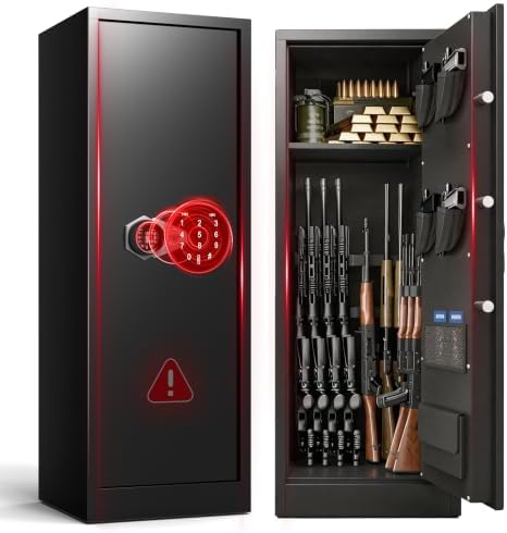 8-10 Gun Safe, Rifle Safe with 3 Quick‑Access Entry Modes, Gun Cabinet with Silent & Alarm Mode, Gun Safe for Rifles with Adjustable Shelves, 51.96" Rifle Gun Safe with Easy Assembly by ANXINWEI