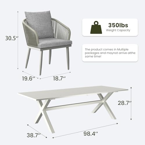 LayinSun 7 Pieces Outdoor Patio Dining Set, Aluminium Rectangular Dining Table and Wicker Rattan Chairs Set for Outside Backyard, Poolside - Image 7