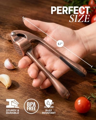Zulay Kitchen Metal Garlic Press Garlic Mincer Tool Stainless Steel, Copper - Image 2
