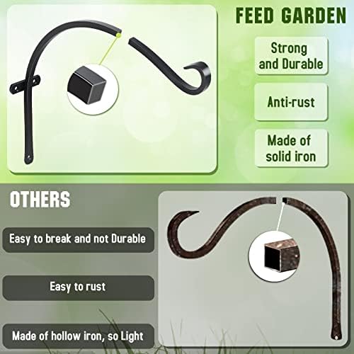Feed Garden 18 Inch 2 Pack Outdoor Hanging Plant Bracket for Bird Feeders, Wind Chimes, Lanterns, Heavy Duty Metal Iron Wall Hooks with 6 Screws - Image 4