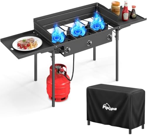 3 Burner Propane Camp Stove | 225,000 BTU | High Pressure Gas Burners by Pipopa