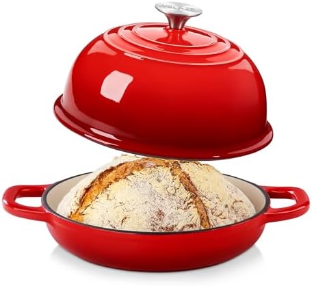 Velaze 5 QT Enameled Cast Iron Dutch Oven for Bread Baking with Dome Lid by Velaze