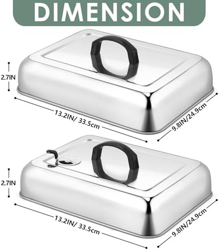 Leonyo 13x9IN Stainless Steel Griddle Basting Cover Dome With Vent, 2 Pack - Image 2