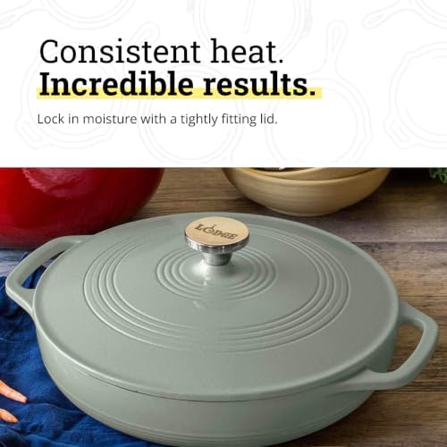 Lodge Essential Enamel Cast Iron Braiser, 3.6 Quart, Desert Sage - Image 4