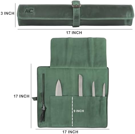 Leather Knife Roll Bag for Chefs – 17.5” x 17.5” Professional Chef Knife Storage Organizer, Portable Culinary Knife Case, Travel Knife Roll for Kitchen, BBQ & Catering (Green) - Image 7