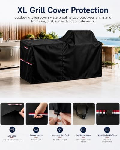 86 Inch Extra Large Grill Cover Island with Left/Right Grill Head 600D - Image 7
