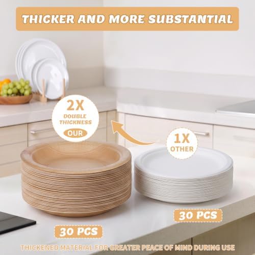 30 Pcs Deep Paper Plates 8.5 inch, Double Thick & Extra Sturdy Wood Grain Paper Plates, Microwave Safe, Soak Proof Disposable Plates for Woodland Baby Shower, Camp Party, Birthday Party - Image 2