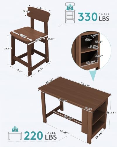 SERWALL Outdoor HDPE Counter-Height Bar Table with Storage Rack, Brown - Image 2