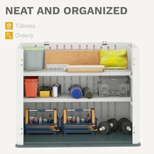 DWVO 2-Pack Resin Storage Shed Shelves, Fit for 35 Cu. Ft. Horizontal Shed 4.3x2.5x3.4 FT, 47" x 12.6" Waterproof Shelves with 8 Screws, 44 lbs Capacity, Easy to Assemble, Gray - Image 5