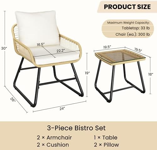 Yaheetech 3 Piece Patio Bistro Set, Outdoor Wicker Bistro Furniture Sets - Image 6