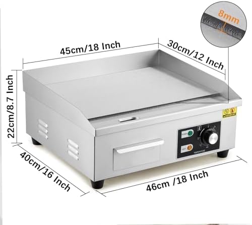 Takywep 18" Commercial Electric Griddle, Stainless Steel Countertop Griddle, Electric Flat Top Grill With Shovel Brush, Restaurant Teppanyaki Grill Cooking Equipment, Temperature Control 50°C - 300°C - Image 2