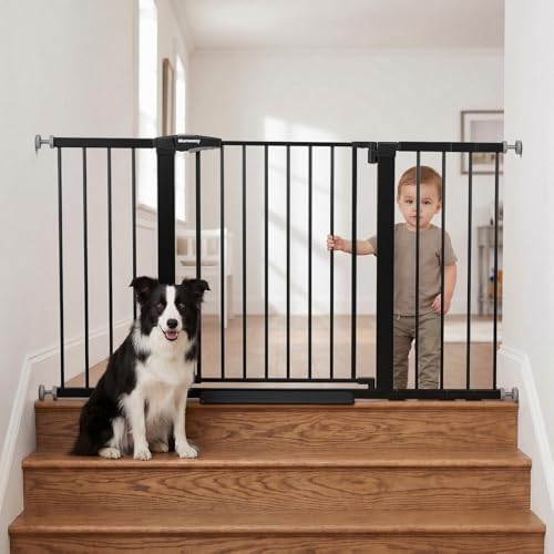 Mumeasy 29.7-54.2" Baby Gate for Stairs, Pressure Mounted Dog Gate for Doorways, Extra Wide Walk Thru Safety Pet Gate for Doors with Auto Close, Easy Install Child Gate for Hallway Indoor House, Black by Mumeasy-FocusonBabyPetSafetyGate