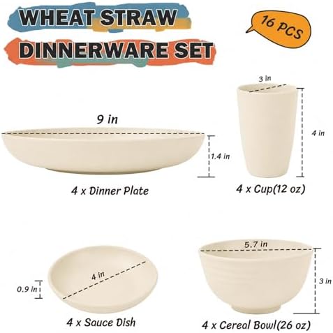 16 PCS Camping Dishes Set for 4, Unbreakable Plates and Bowls Set - Image 3