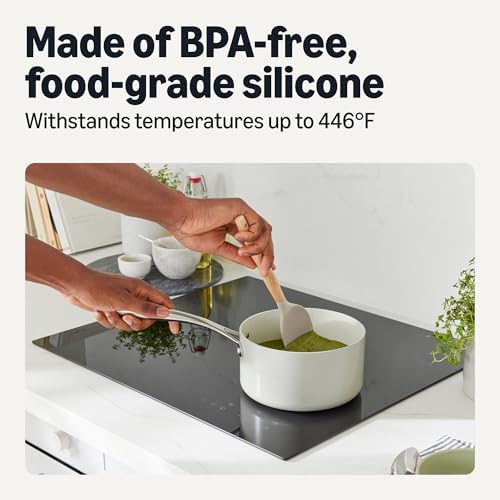 Amazon Basics Kitchen Utensils Set, 14-Piece Silicone Cooking Utensils with Wooden Handles, BPA-Free, Utensil Holder Included, Linen Gray - Image 3