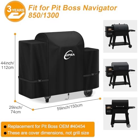 Kipiea 600D Pellet Grill Cover for Pit Boss Navigator 850/1300, Competition 1250, Waterproof BBQ Smoker Cover, UV Resistant, No Tear, No Fading - Image 2