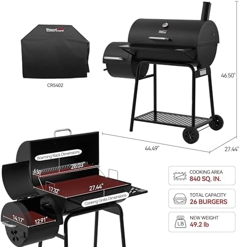 Royal Gourmet CC1830FC 28-Inch Barrel Charcoal Grill with Offset Smoker, 840 Sq. In. Cooking Area, Front Shelf, Charcoal Grill for Outdoor Grilling and Backyard Cooking, Black - Image 2