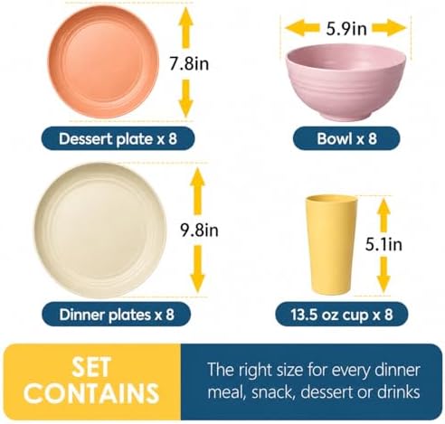 Teivio 32-Piece Plates and Bowls Sets for 8, Pink Ombre Dinnerware Sets - Image 2