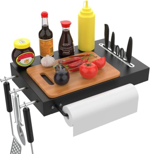 Grill Side Shelf for Pit Boss 700 820 Series Pellet, Tray Side Shelf for Pit Boss 700, 700FB Pellet Grill Accessories Table Serving Tray with Paper Towels & 3 Hooks by GLOWYE