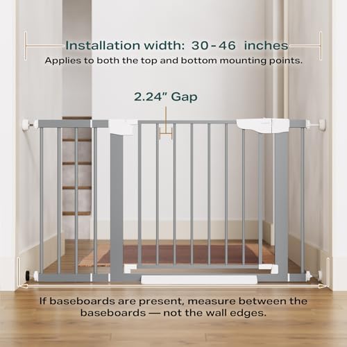 Cumbor 30-46" Baby Gate for Stairs, Auto Close Dog Gate Indoor Gray - Image 2