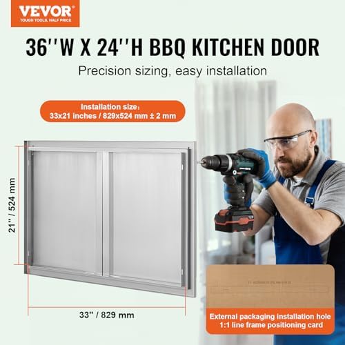 VEVOR BBQ Access Door, 36W x 24H Inch Double Outdoor Stainless Steel Flush Mount Vertical Door with Recessed Handles for BBQ Island, Grilling Station - Image 2
