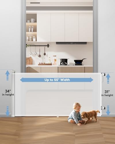 Retractable Baby Gates, 34" Tall Fits Up to 55" Wide, White - Image 2