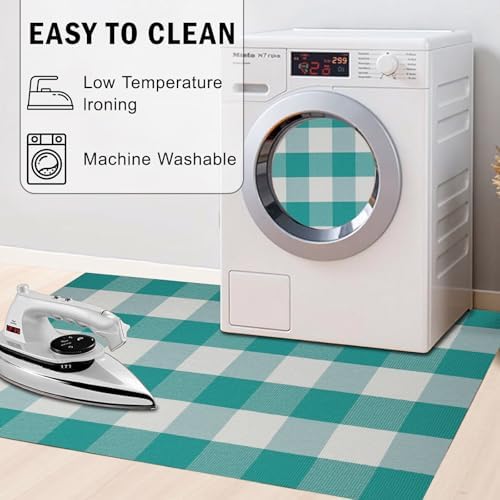 SEEKSEE Buffalo Plaid Rug 4' x 6' Light Blue and White Large Front Door Mat, Layering Area Rug, Spring Summer Rug for Outdoor Patio Entryway Indoor Living Room Kitchen Dining Room Decor - Image 6