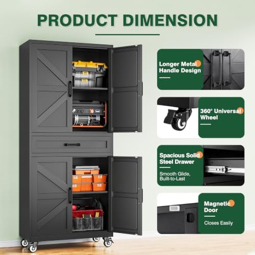 Letaya Metal Garage Storage Cabinets with Wheels,Black Rolling Tool Cabinet - Image 4