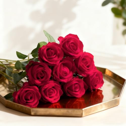 100Pcs Red Roses Artificial Flowers with Stems，Fake Roses Bouquet Fake Flowers Bulk，Silk Velvet Roses for Wedding Centerpieces Arrangement Baby Shower Birthday Home Decor Gifts - Image 2