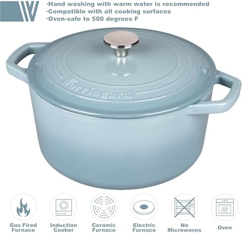 VORRINGARD Enameled Cast Iron Dutch Oven Pot with Lid, for Bread Baking, Round Bread Oven- include Sourdough Bread Baking Supplies Set, 6QT, Sea Salt - Image 3