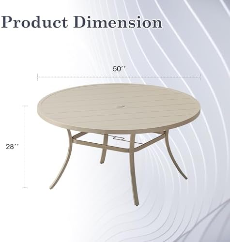 Outdoor Dining Table for 6, 50" Round Outdoor Table with Adjustable Umbrella Hole, All-Weather Metal Patio Dining Table for Lawn Garden Backyard Deck, Sandshell - Image 2