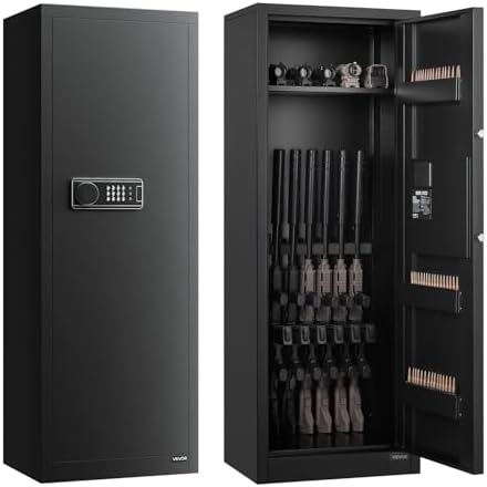 VEVOR 6-8 Gun Safe, Long Gun Cabinet for Rifles and Pistols, Quick Access Rifle Safe with 3 Ammo Slots and 2 Adjustable Racks, Large Digital Cabinet with Key and Password Lock by VEVOR