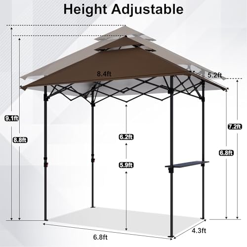 ABCCANOPY 8x5 Pop Up BBQ Grill Gazebo with Lights & Sidewall, Brown - Image 3