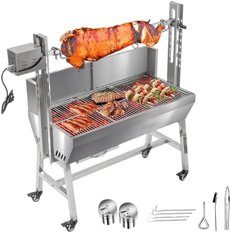 37" Electric Rotisserie Grill, Pig Lamb Spit Roaster Stand Rotisserie 132 Lbs Capacity With Adjustable Height, BBQ Charcoal Rotisserie Grill Kit Stainless Steel For Outdoor Party Camping by ATATOD