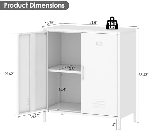 Metal Locker Storage Cabinet with Adjustable Shelf and Doors Bathroom Storage Cabinet Kids Locker for Utility Entryway Laundry Rooms (White) - Image 3